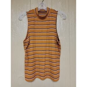 Aeropostale Sleeveless Ribbed Mid High Neck Tank Top sz Large Brown Striped